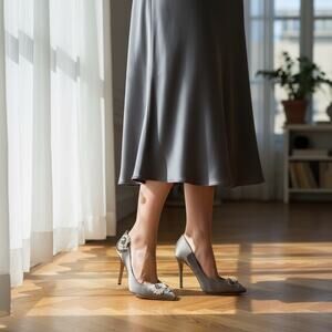 Karl Lagerfeld Paris Pointed Toe Pumps Floral Applique Gray Size 8.5